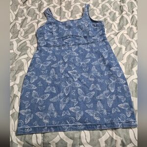 No Boundaries Dress Large Y2K Blue Denim Butterfly Mini Zip nobo Vintage